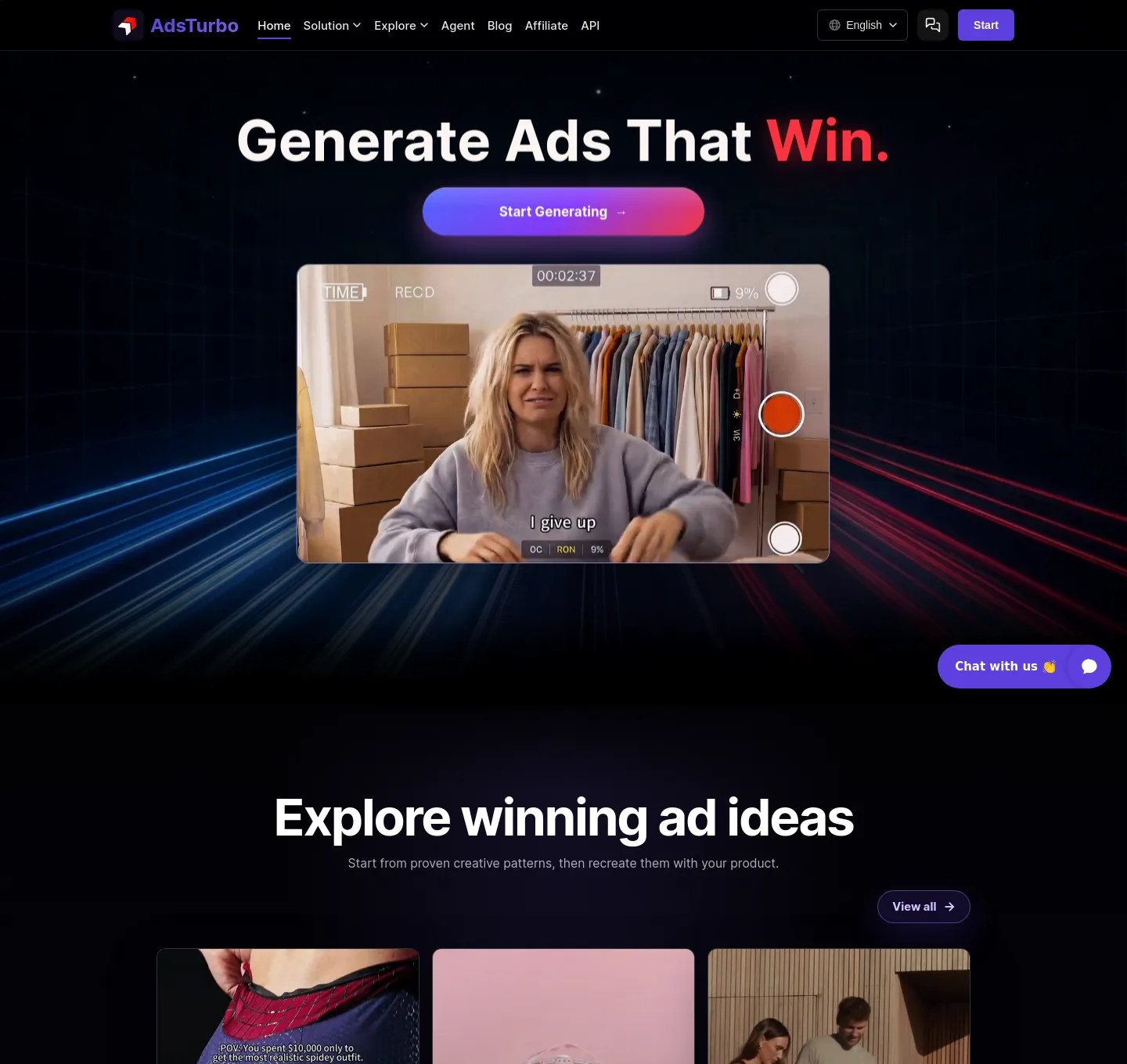 adsturbo.ai — a real Hero section