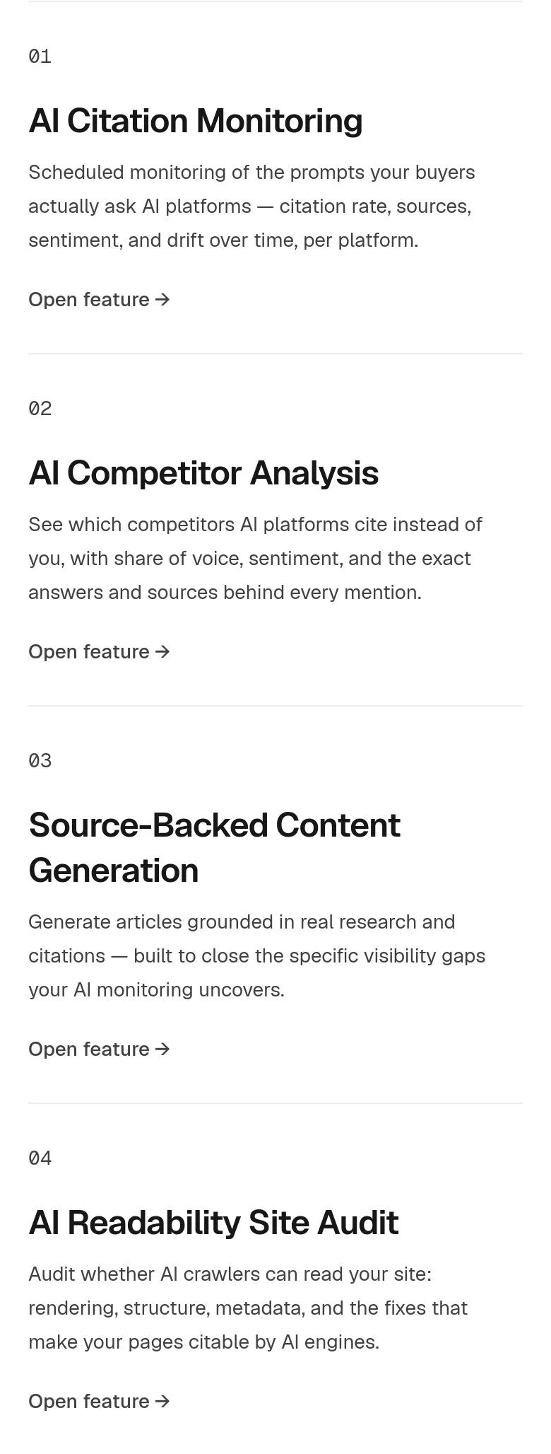 aeomantis.com Features section
