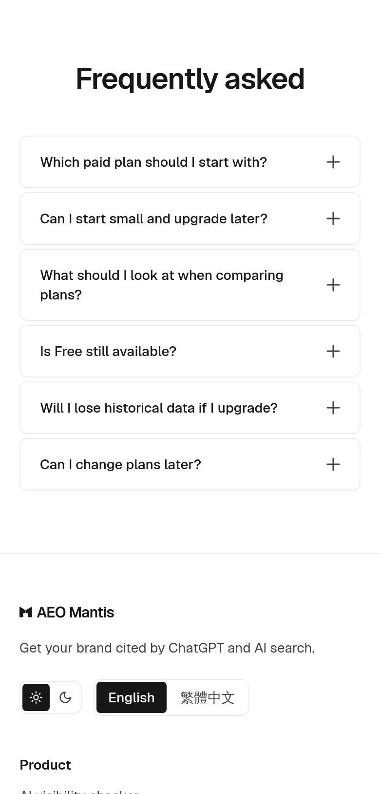 aeomantis.com FAQ section