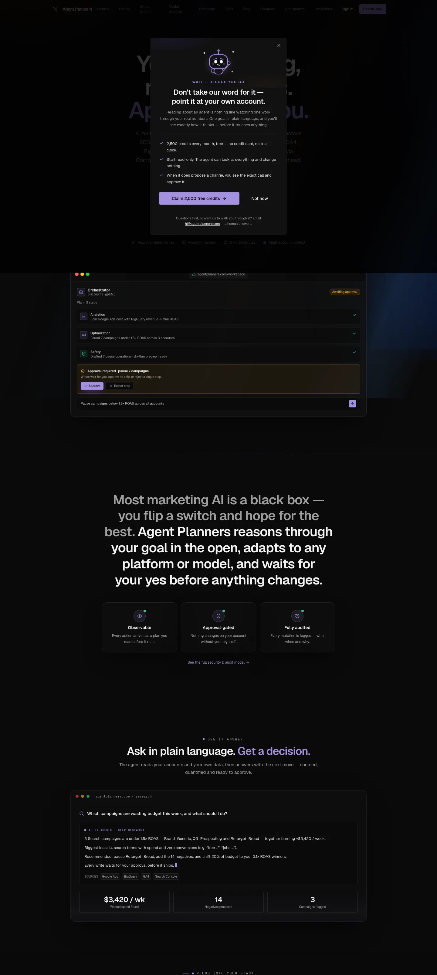 agentplanners.com — a measured funnel