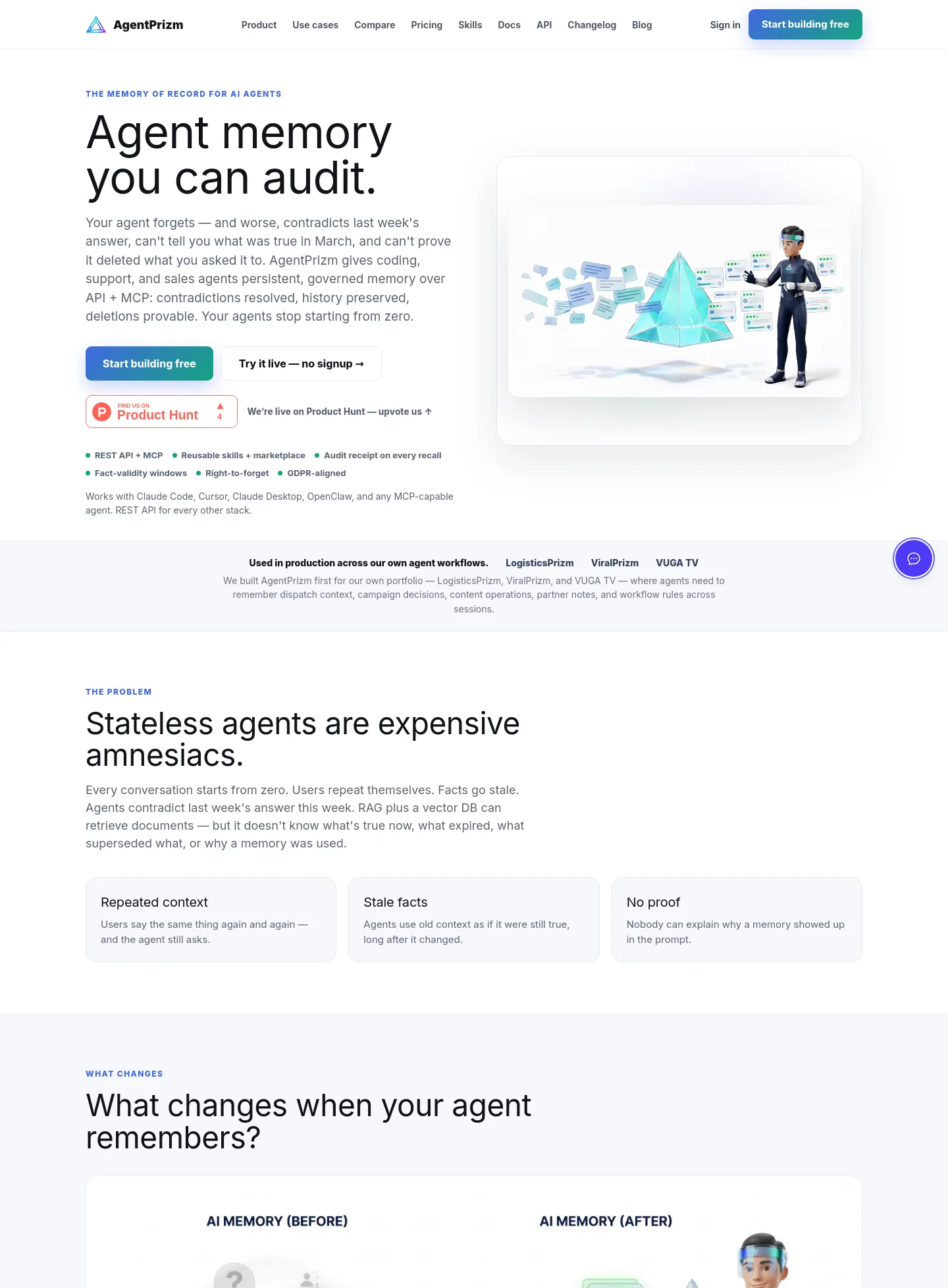 agentprizm.com — a measured funnel