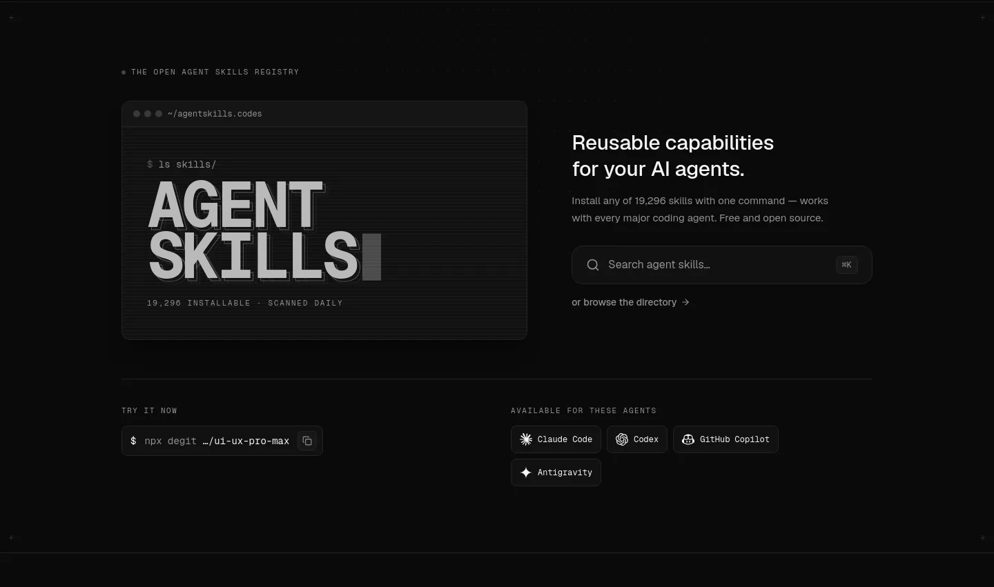 agentskills.codes Hero section