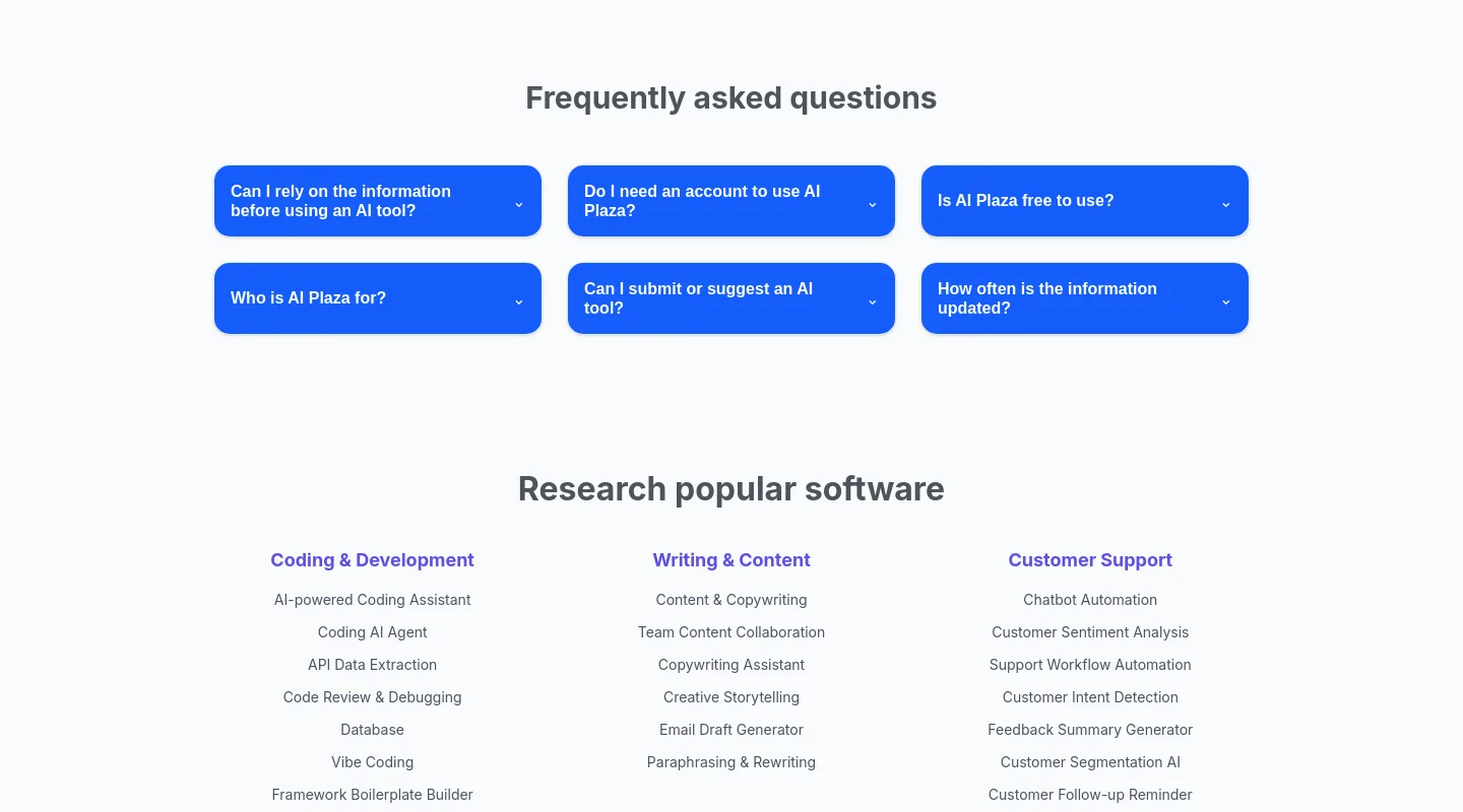 ai-plaza.io — a real FAQ section
