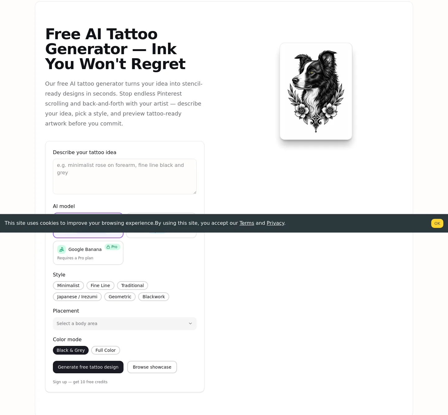 ai-tattoo-generator.net Hero section