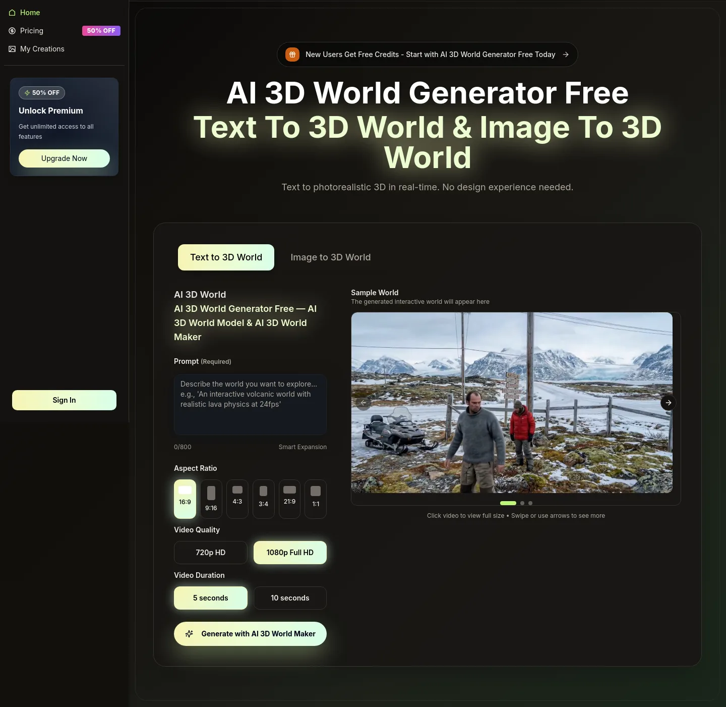 ai3dworld.org Hero section