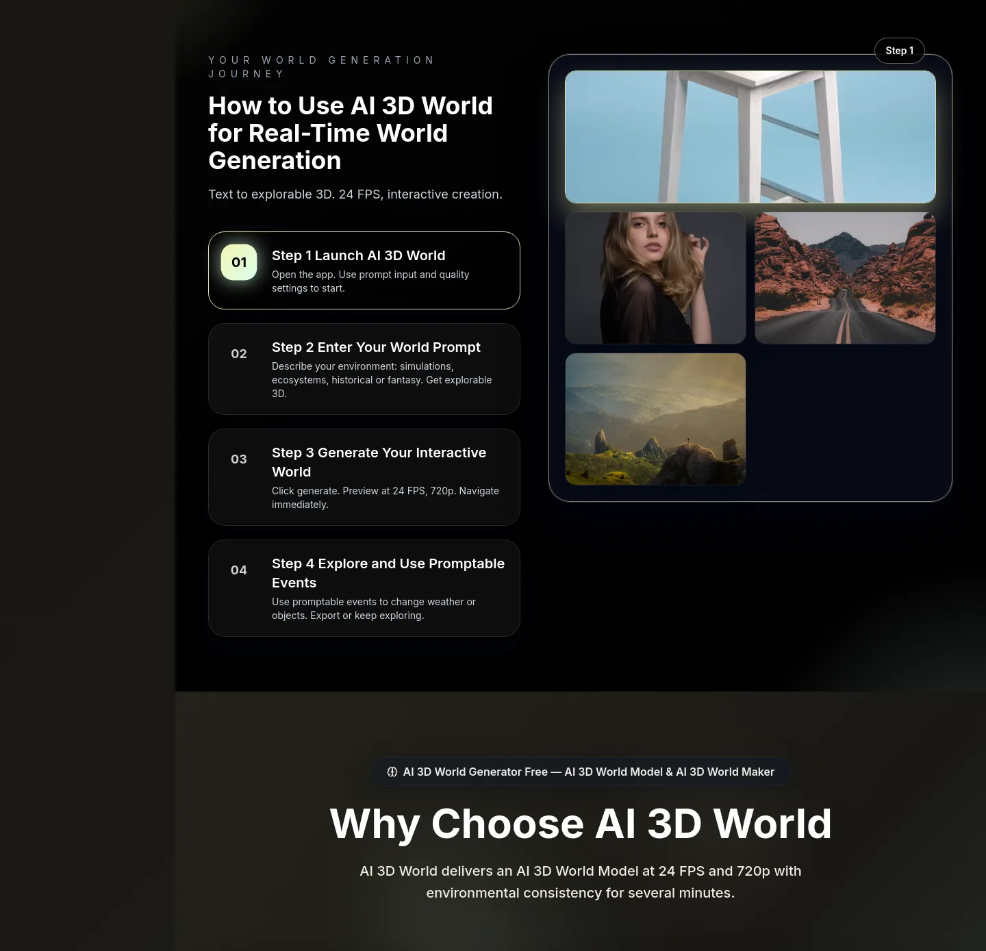 ai3dworld.org — a real Features section