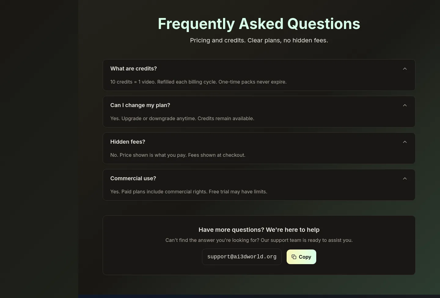 ai3dworld.org — a real FAQ section
