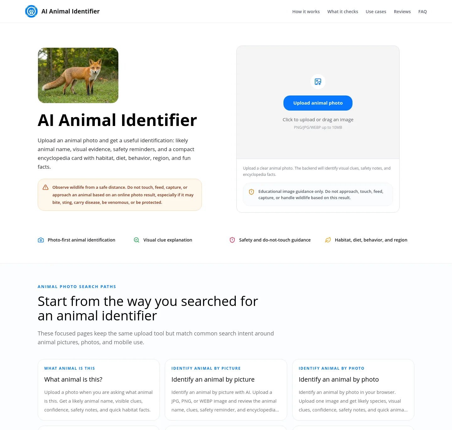 aianimalidentifier.com — a measured funnel