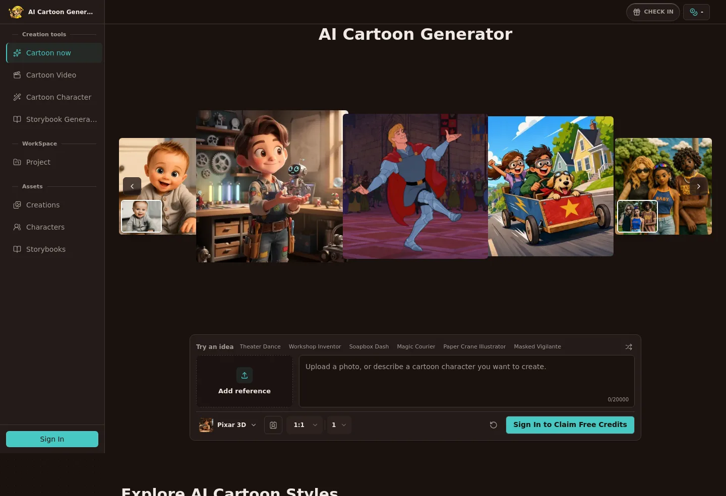 aicartoongenerator.io Hero section