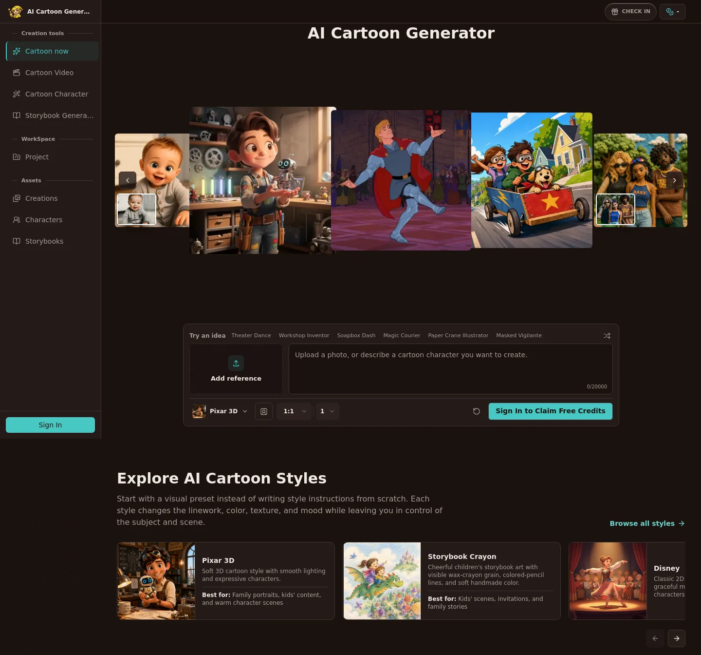 aicartoongenerator.io — a measured funnel