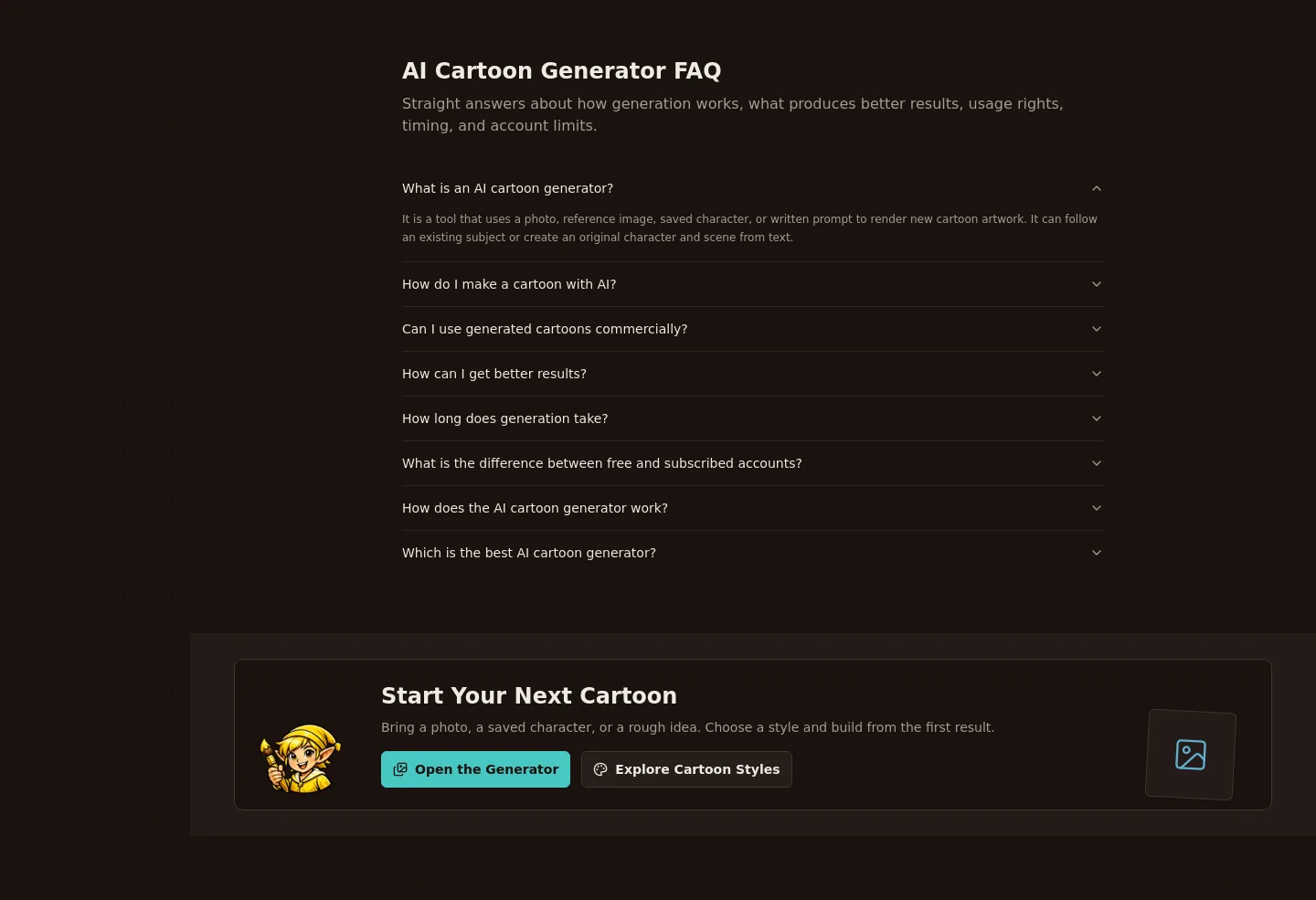 aicartoongenerator.io FAQ section