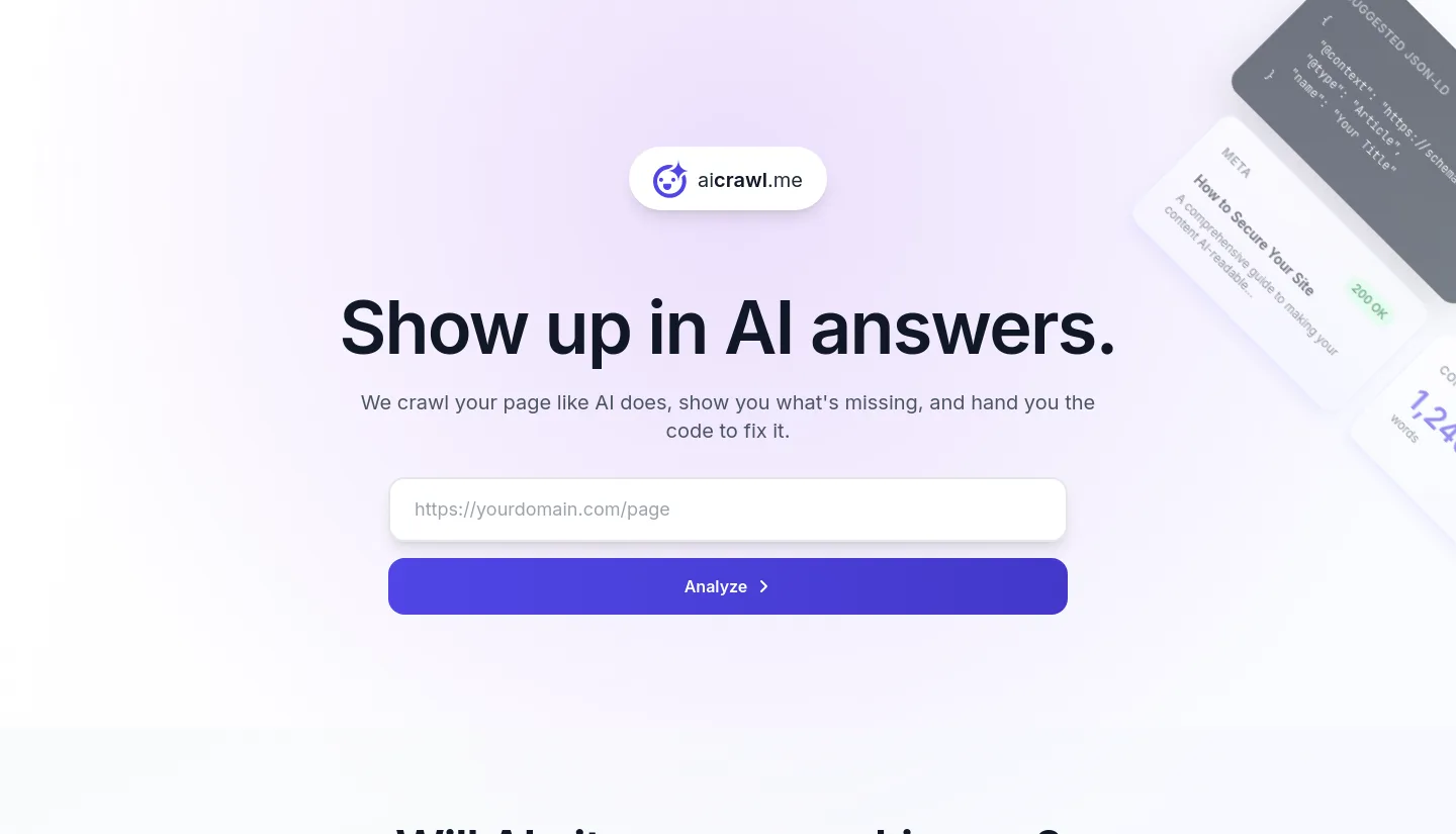 aicrawl.me — a measured funnel