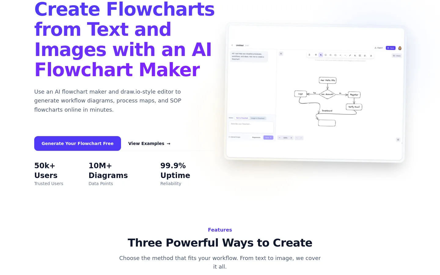 aiflowchart.net Hero section