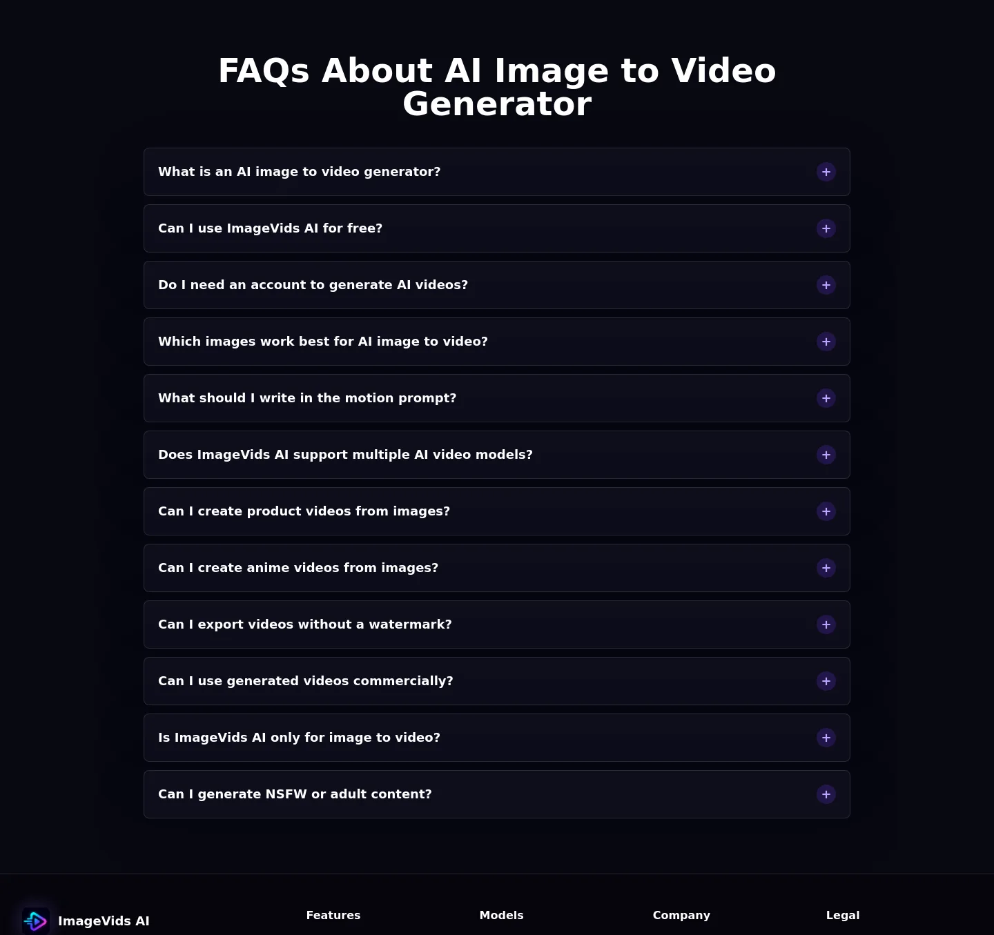 aiimagetovideos.com FAQ section