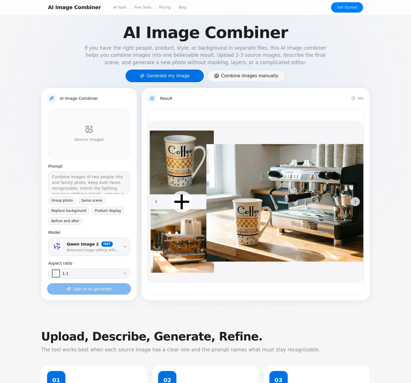 aimagecombiner.net — a measured funnel