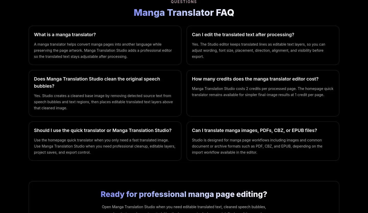 aimangatranslate.com FAQ section