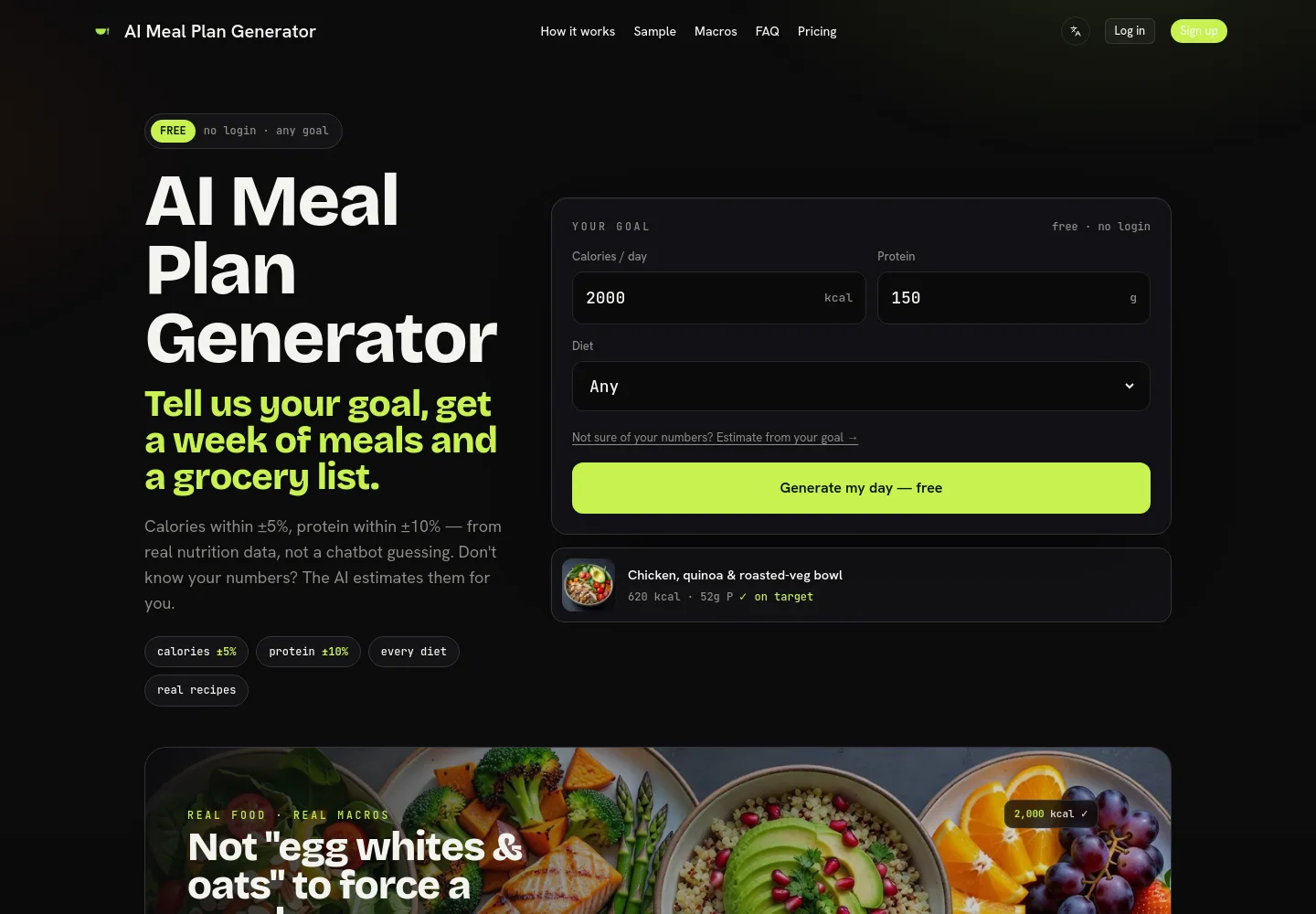 aimealplangenerator.com — a measured funnel