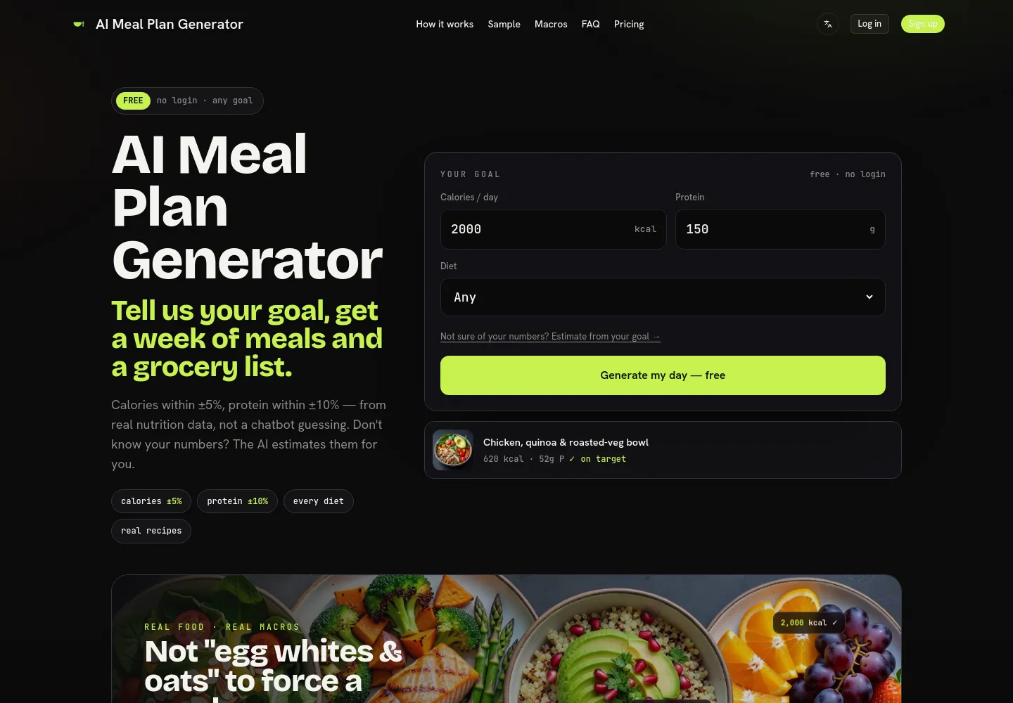 aimealplangenerator.com — a measured funnel