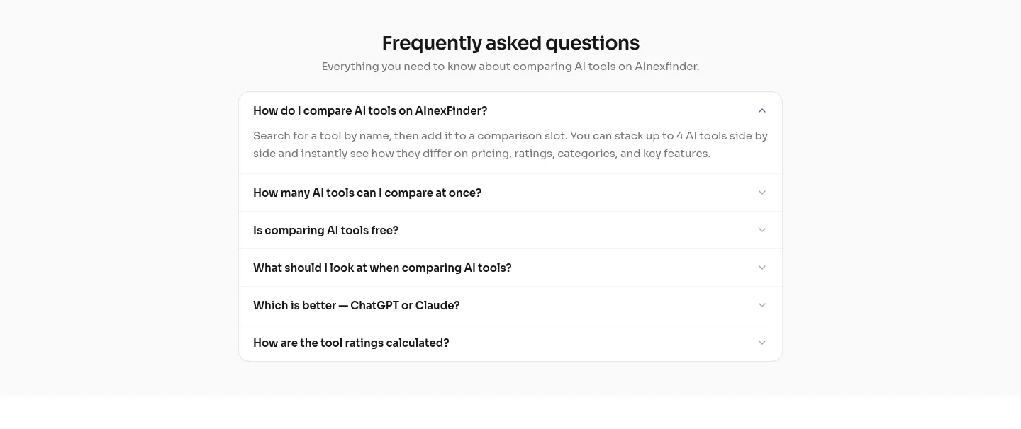 ainexfinder.com — a real FAQ section