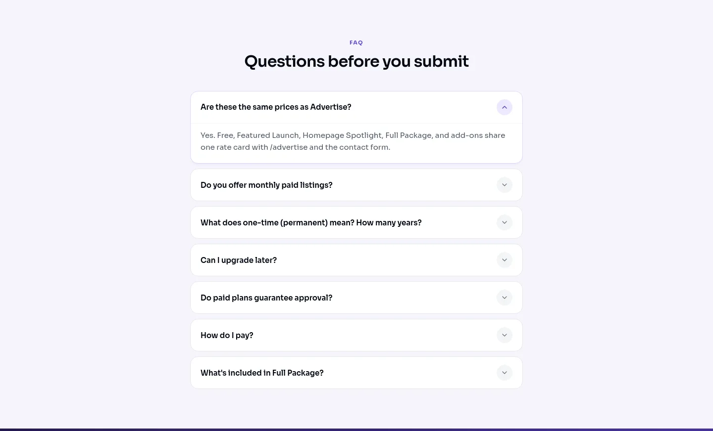 ainexfinder.com — a real FAQ section