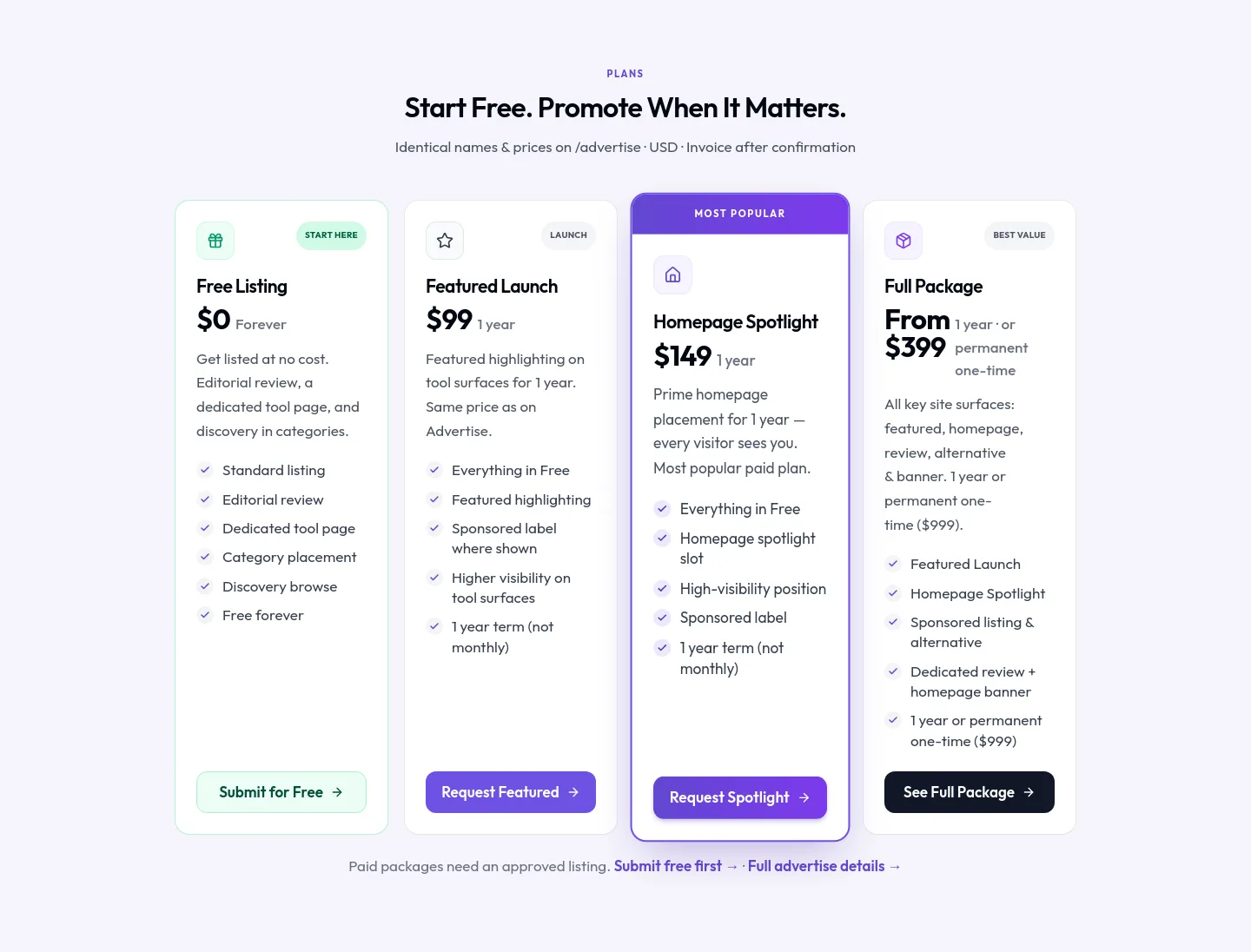 ainexfinder.com — a real Pricing section