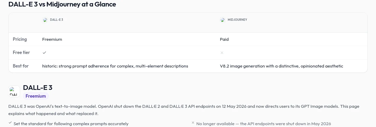 ainexfinder.com — a real Comparison section