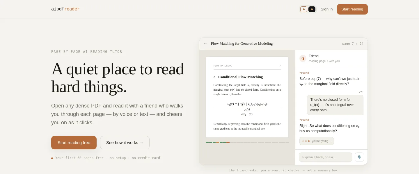 aipdfreader.ai — a measured funnel