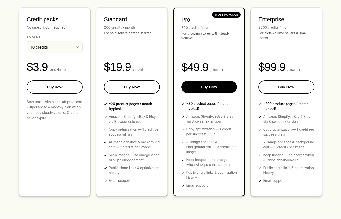 aiproductpageoptimization.com — Pricing