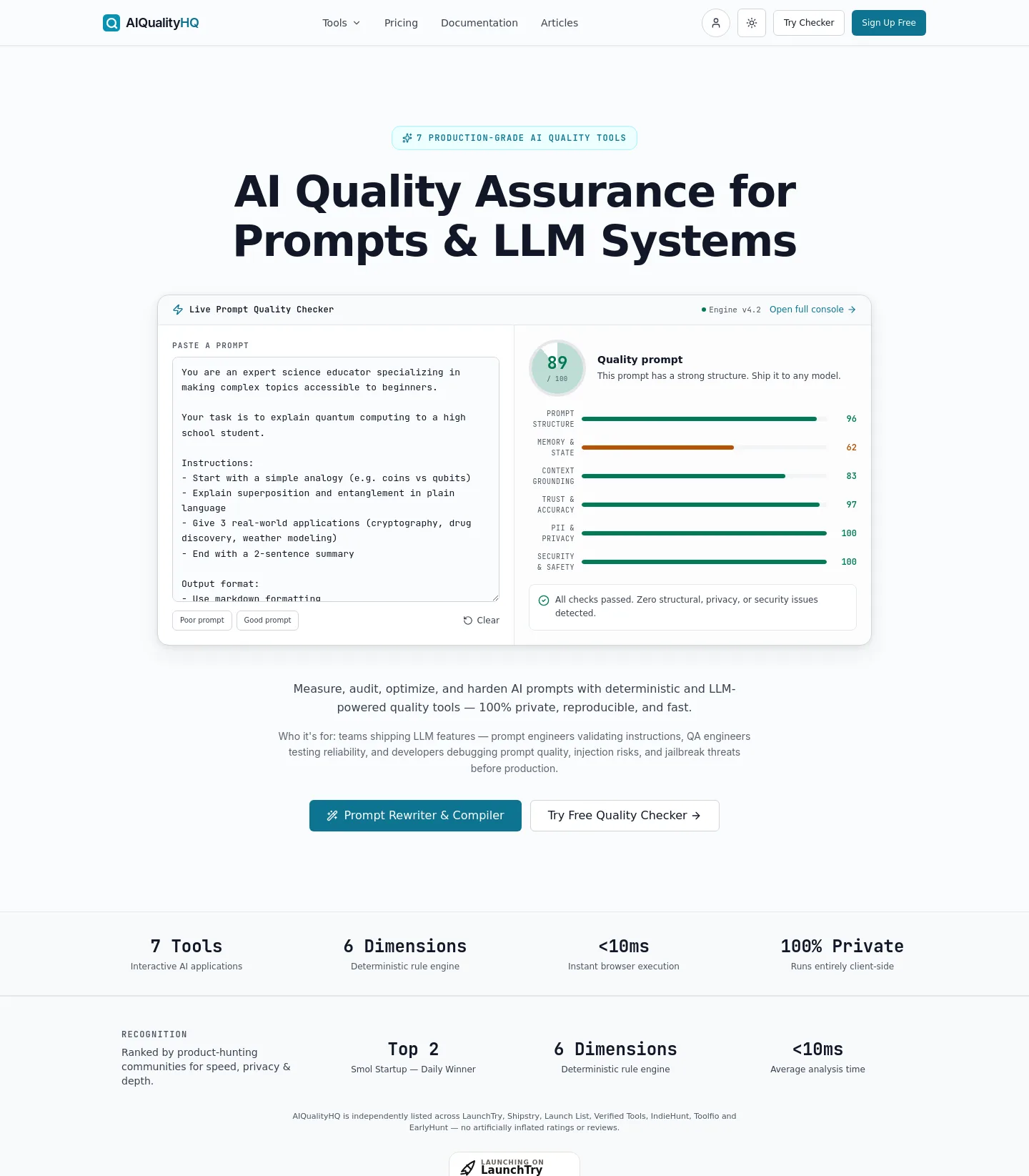 aiqualityhq.com — a measured funnel