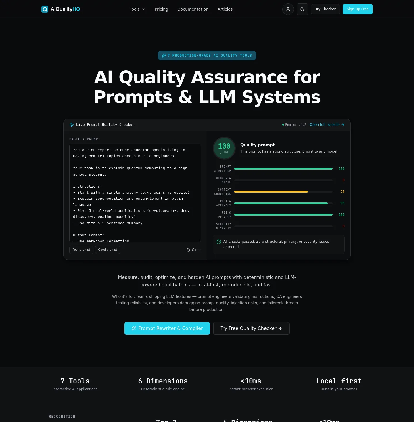 aiqualityhq.com — a measured funnel