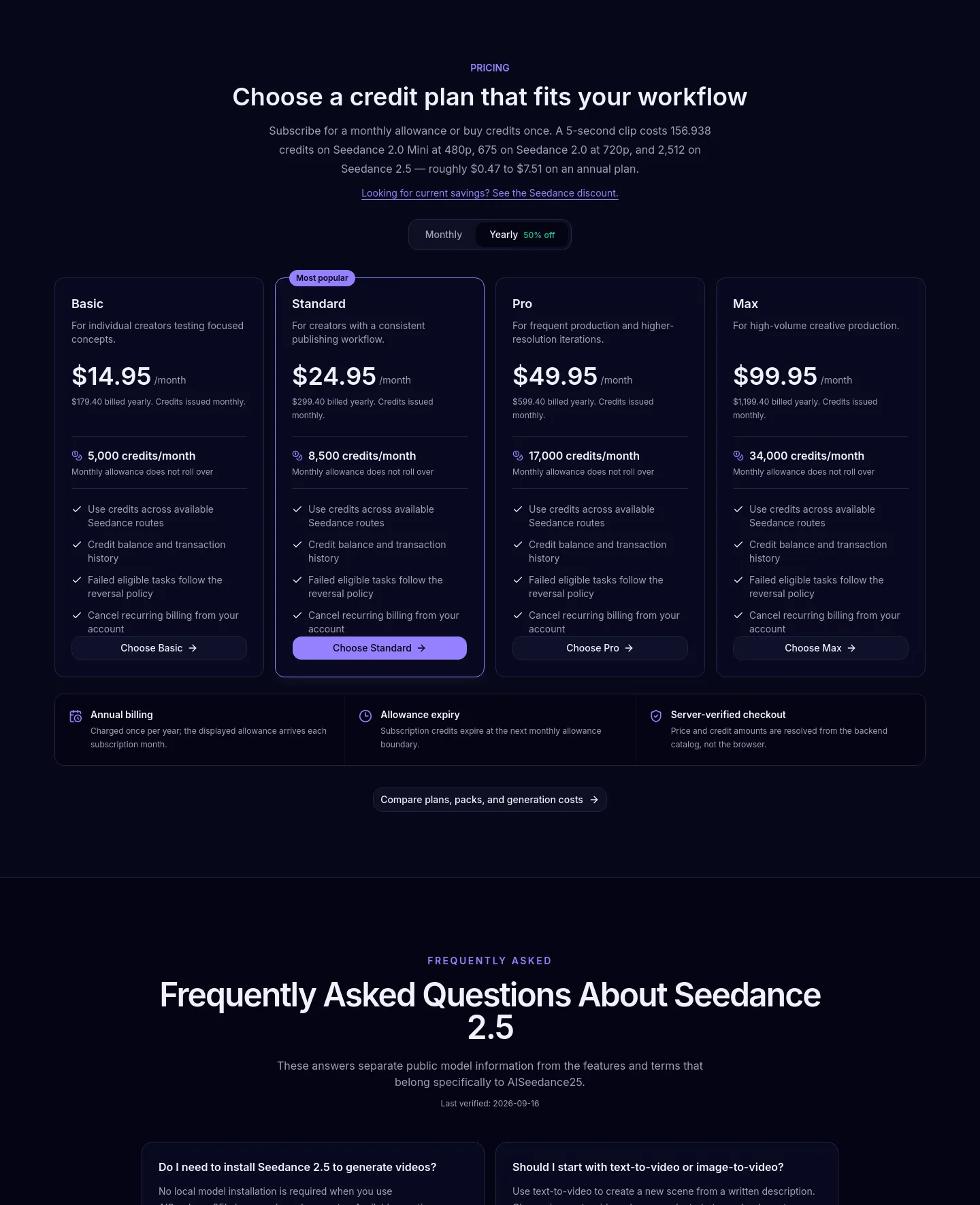 aiseedance25.app — Pricing