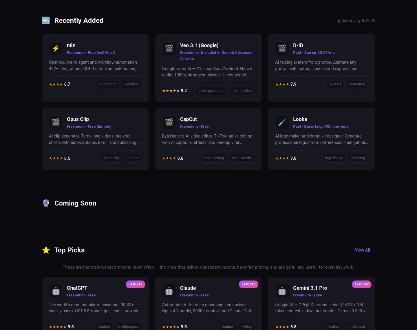 aitoolhunt.top — a real Pricing section