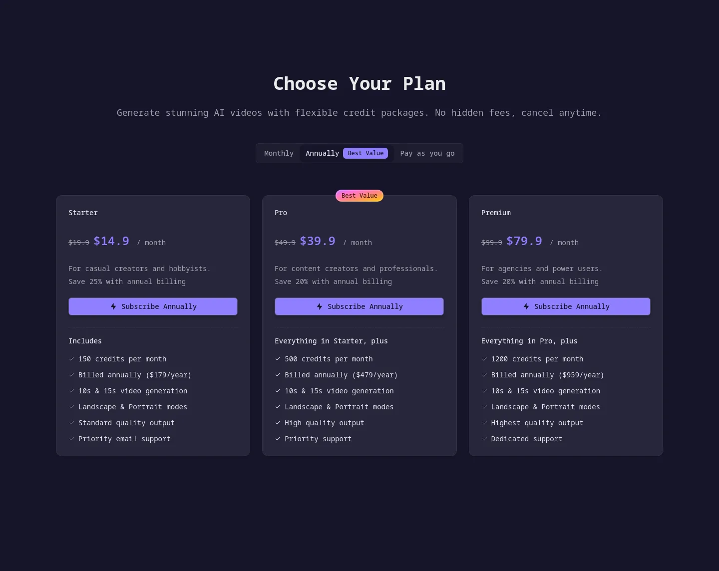 aivideogenerator.best — Pricing