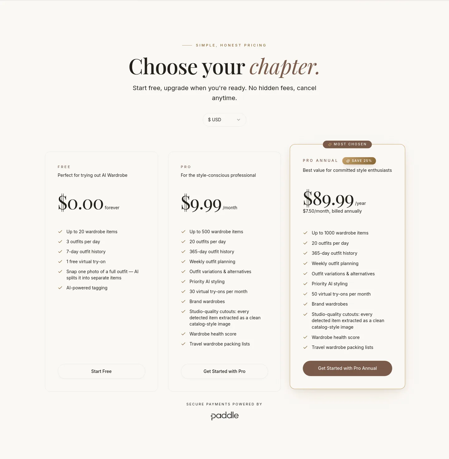 aiwardrobe.co — Pricing