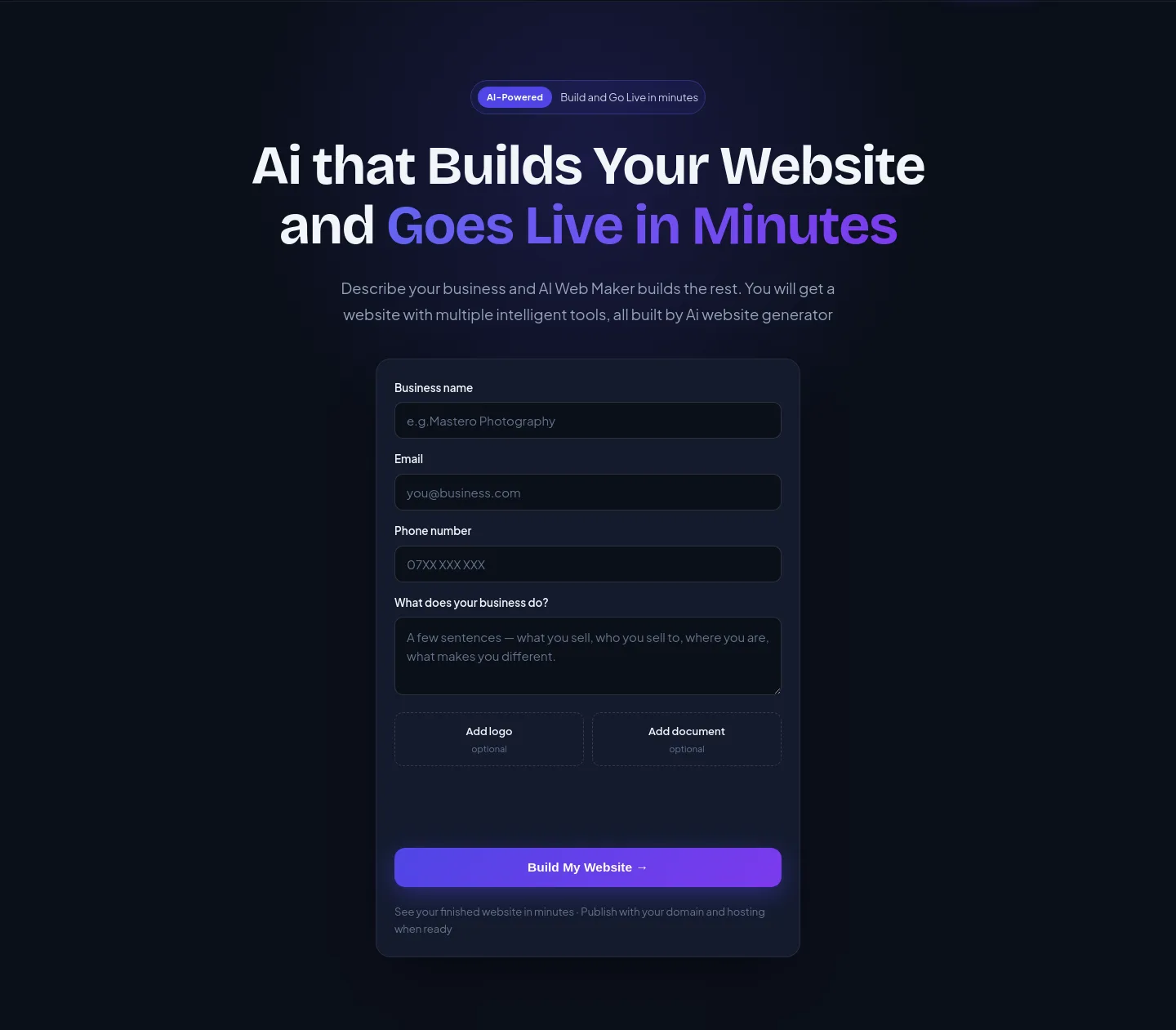 aiwebmaker.co — a real Hero section