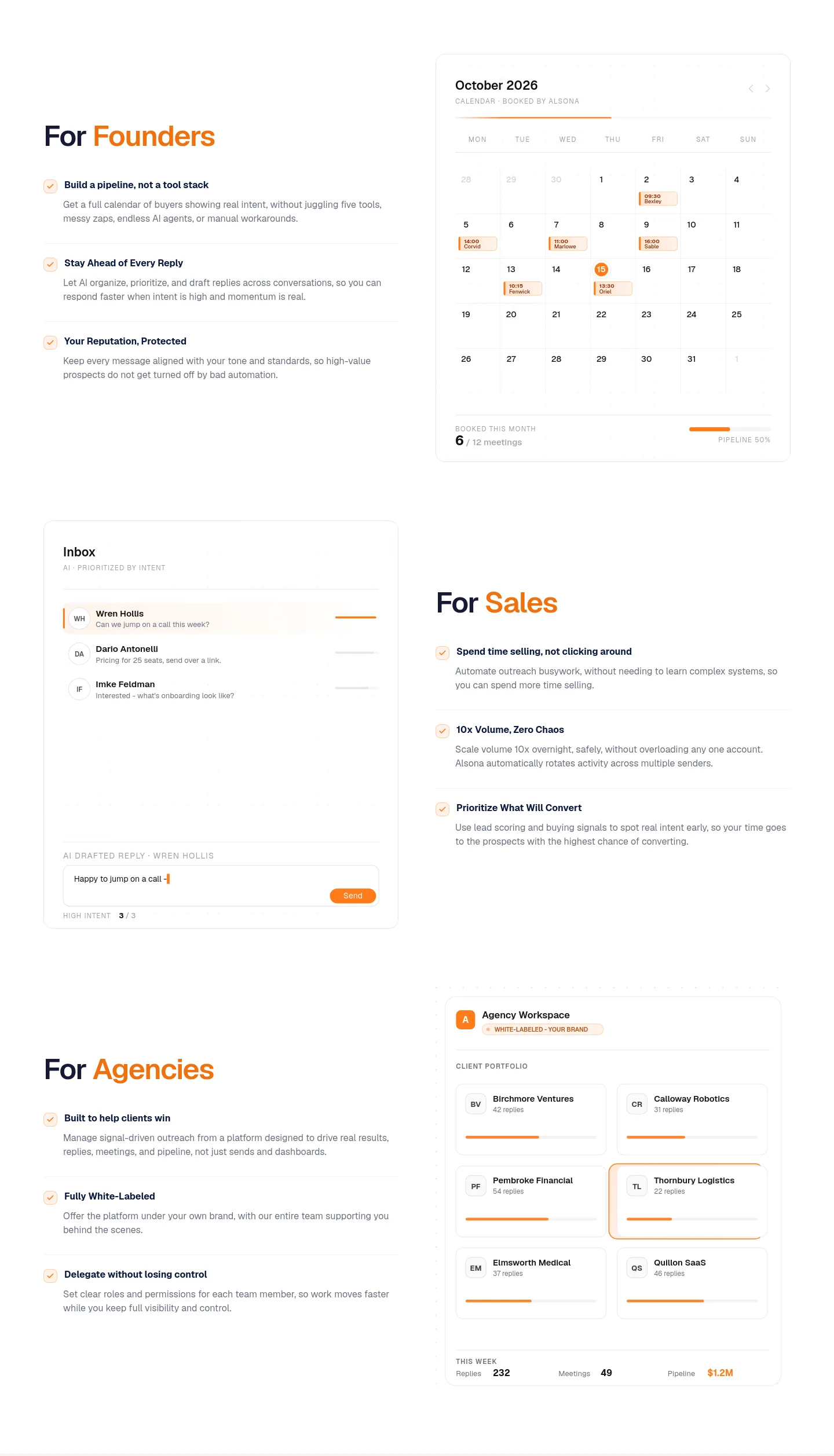 alsona.com — a real Features section