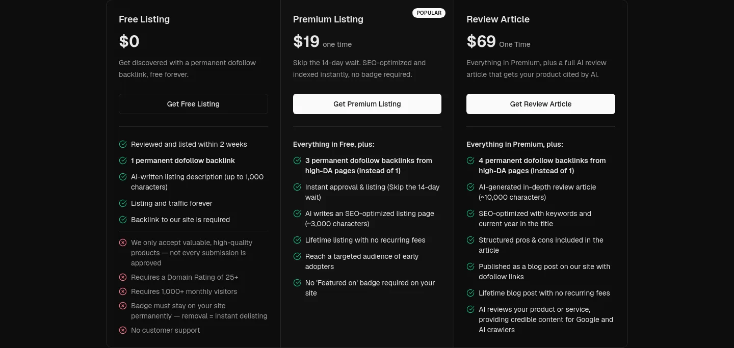 alternative.tools Features section