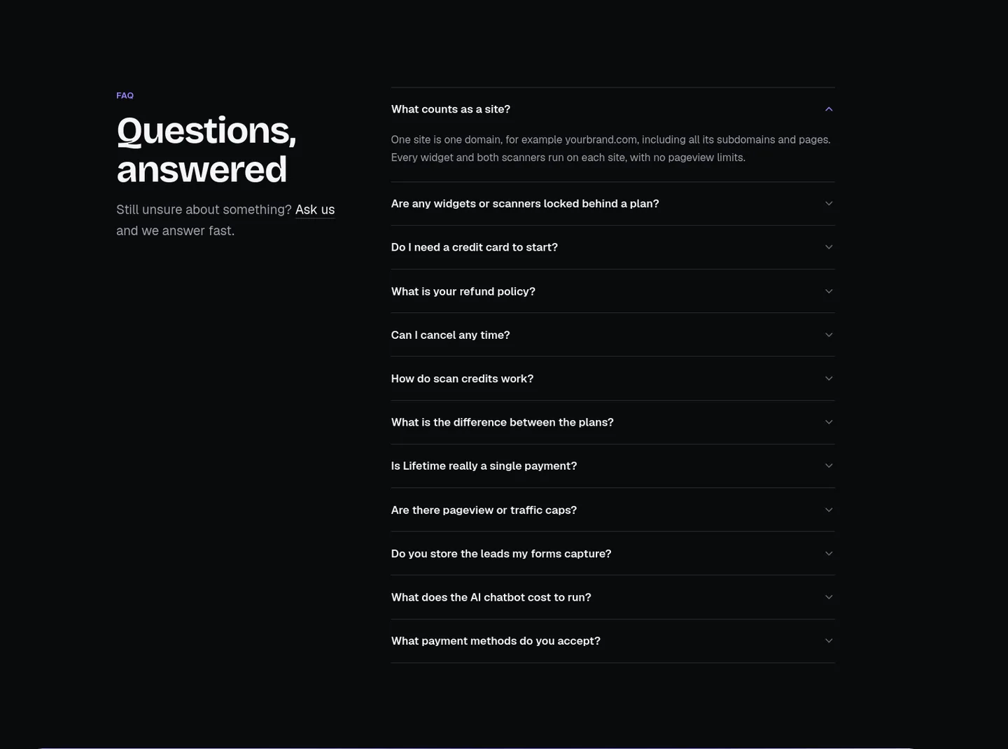 amabrik.com — a real FAQ section