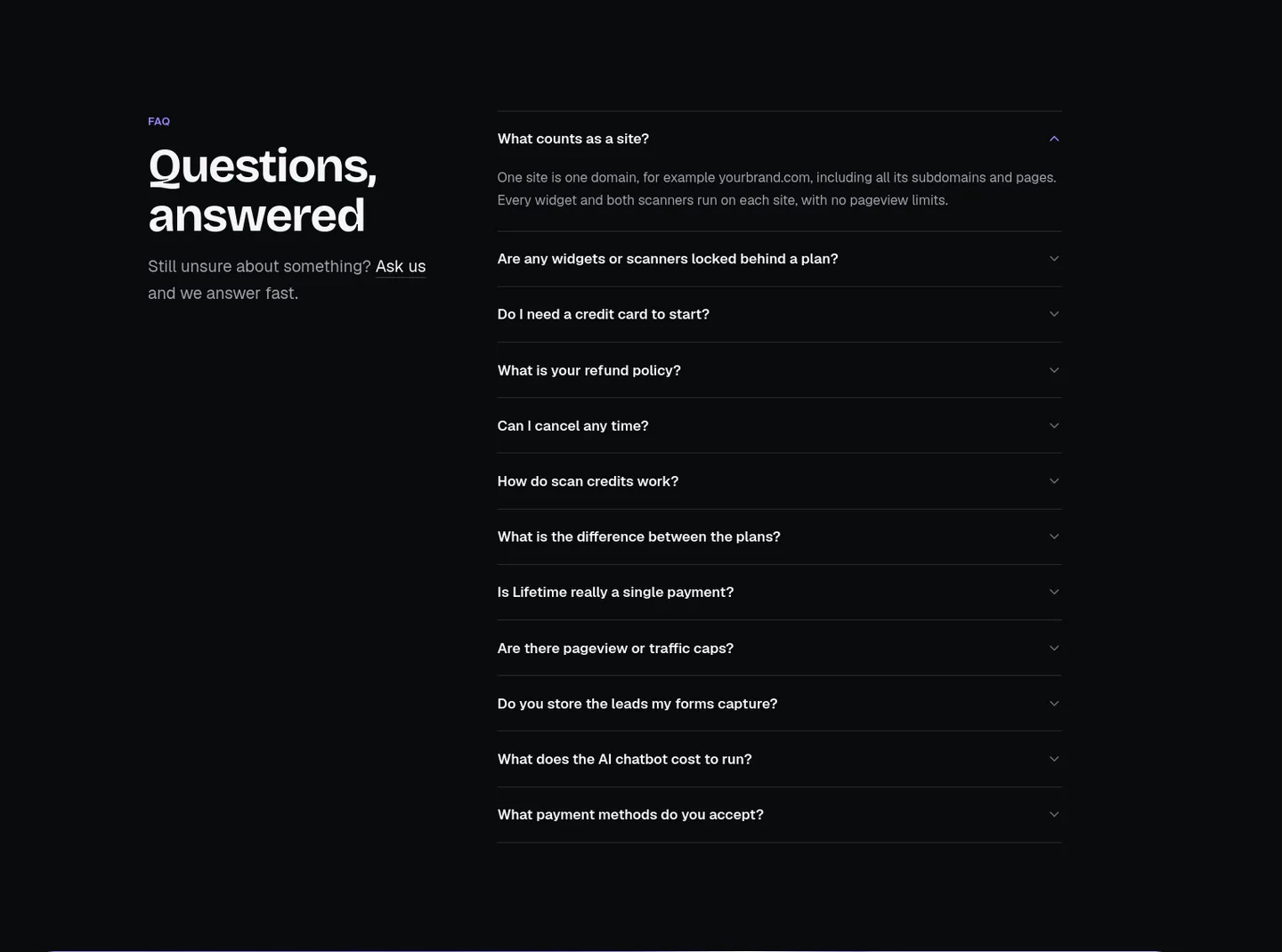 amabrik.com — a real FAQ section