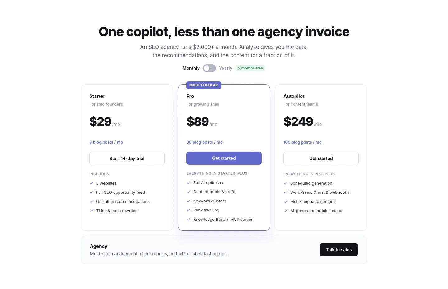 analyse.net — a real Pricing section