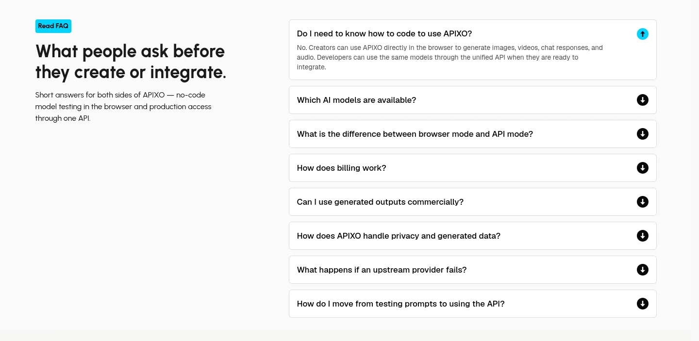 apixo.ai FAQ section