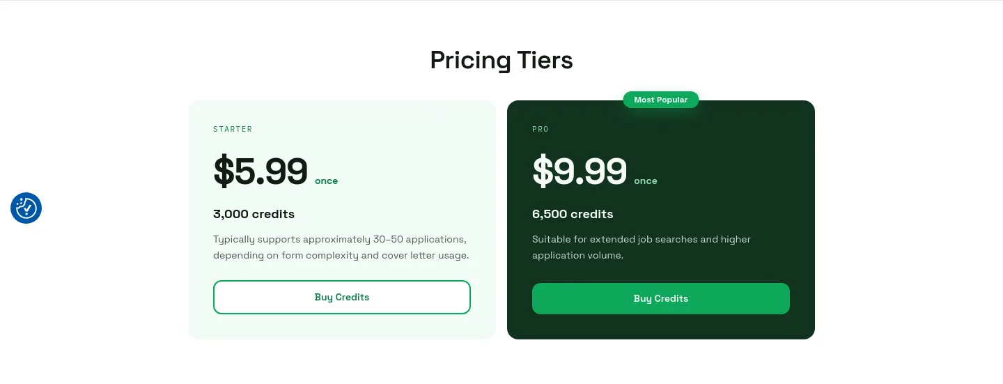 applybtn.app — a real Pricing section