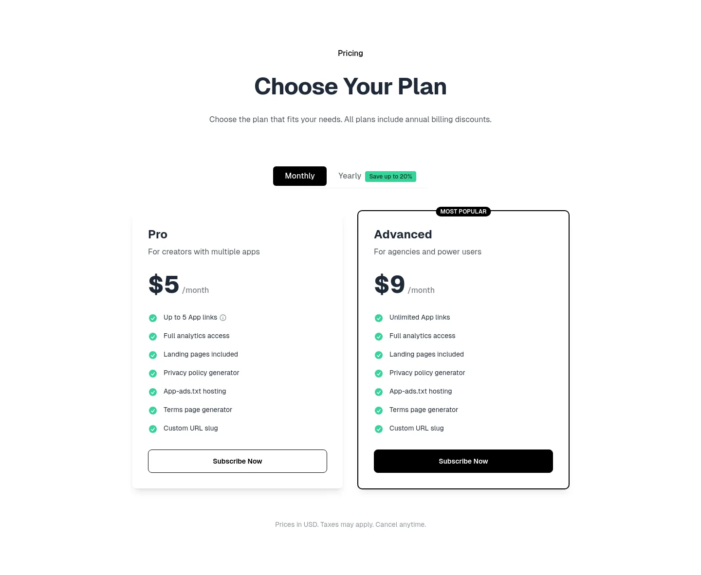 apppage.co — Pricing