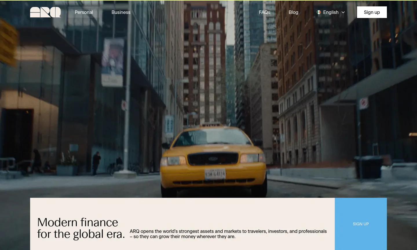 arqfinance.com Hero section