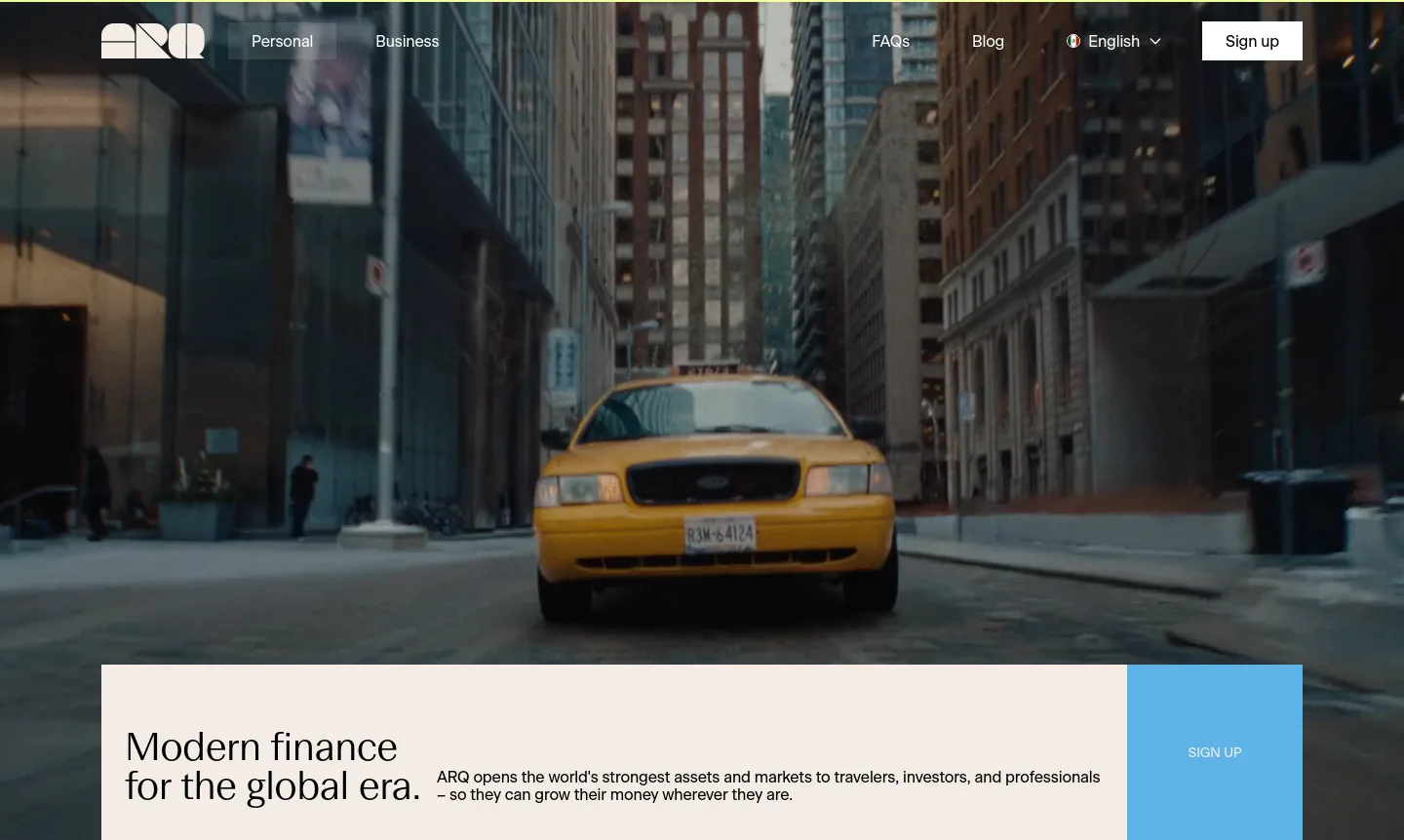 arqfinance.com Hero section