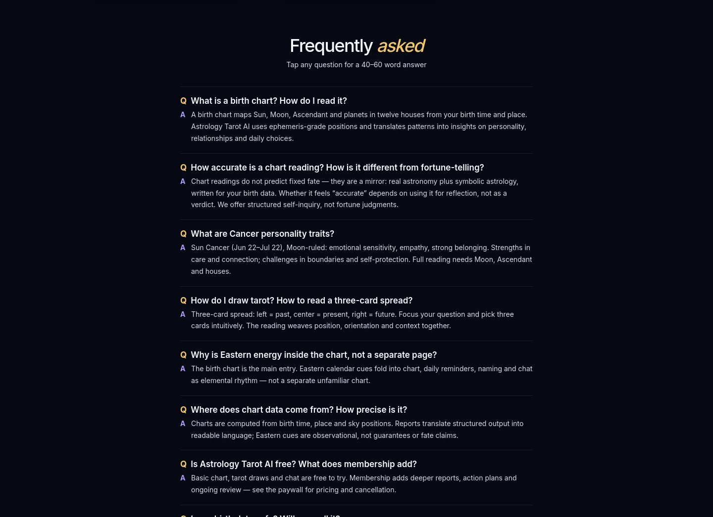 astrologytarotai.com FAQ section
