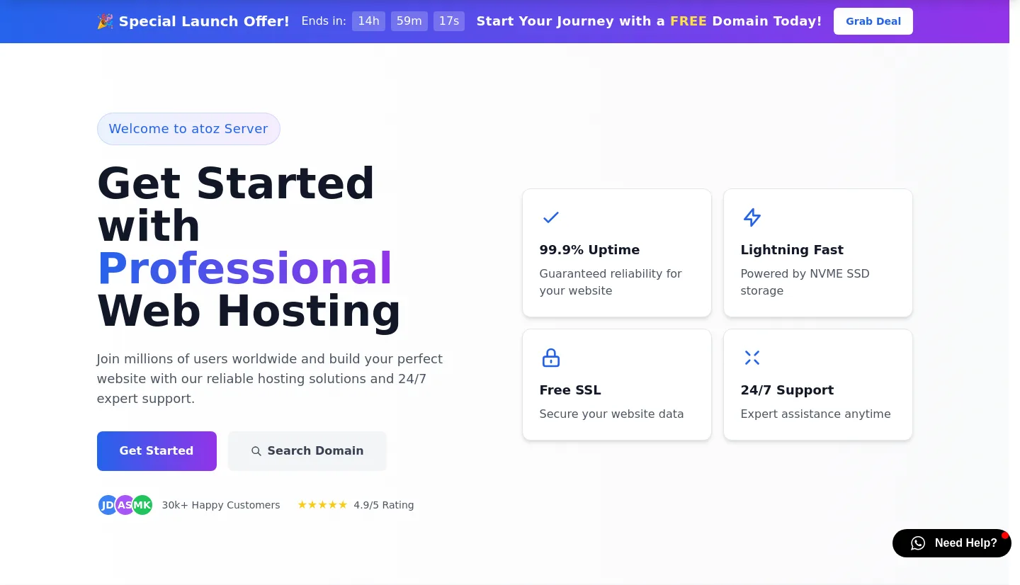 atozserver.com Hero section