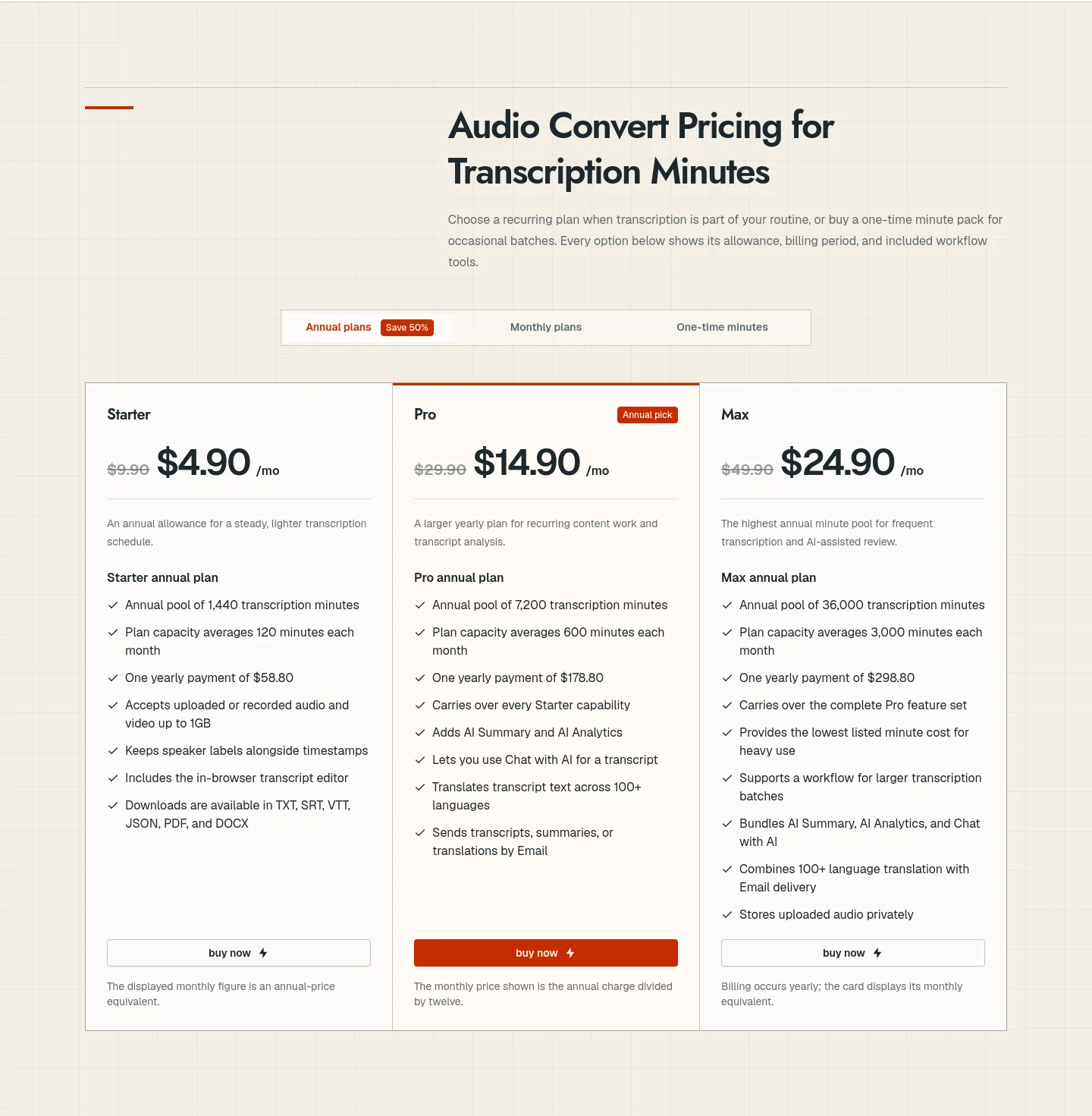 audioconvert.app — a real Pricing section