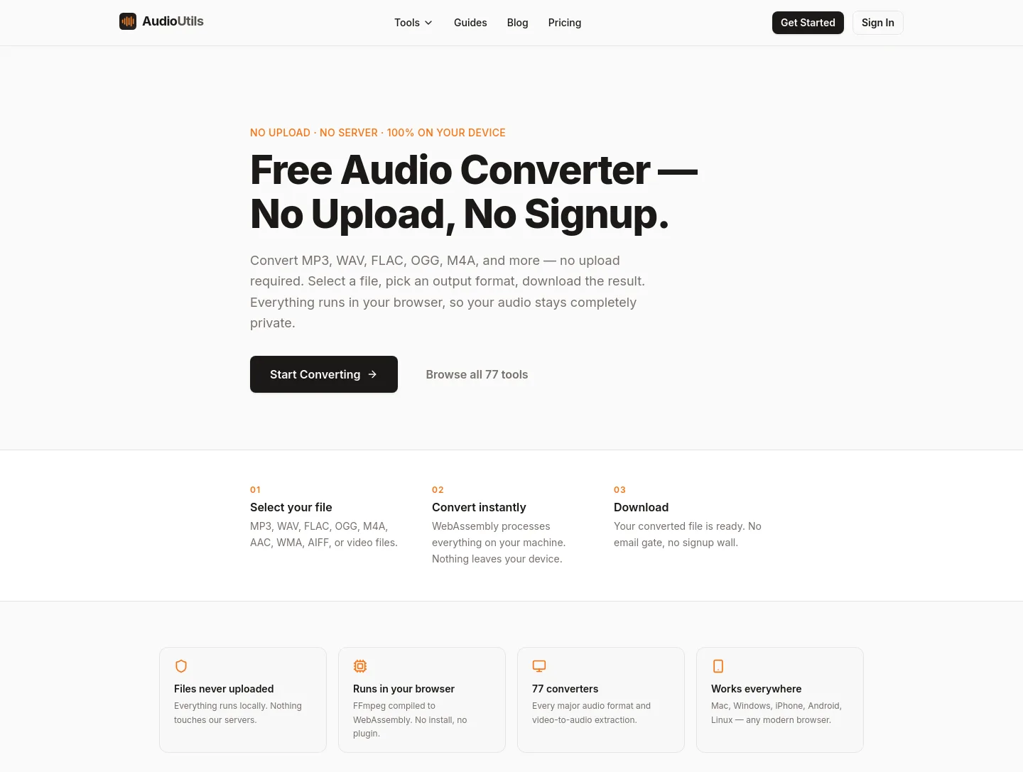 audioutils.com — a measured funnel