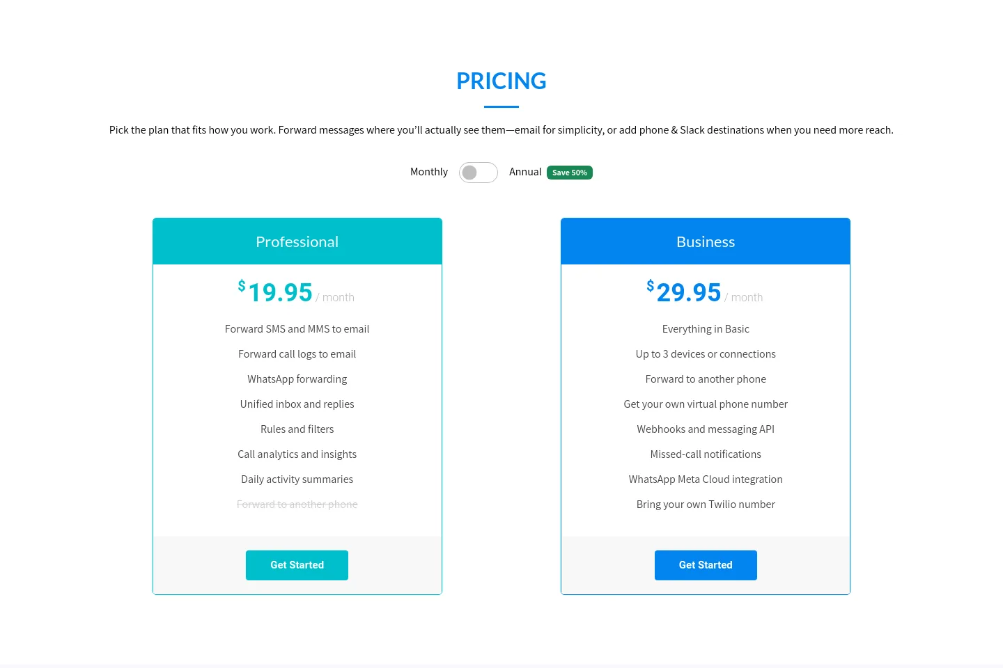 autoforwardtext.com — Pricing